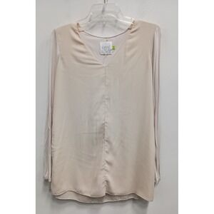 LYSSE Blouse Women Small Beige Long Sleeve V-Neck Layered Casual Tunic